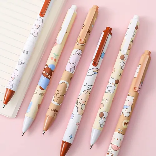 Miniatura 5 de 6 bolígrafos Kawaii de gel retráctiles, bonitos bolígrafos de gel con punta bala estética, suministros de oficina para estudiantes creativos