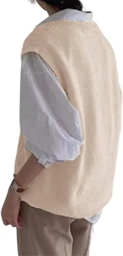 Miniatura 5 de Women's V Neck Sweater Vest Oversized Sleeveless Loose Knit Tops Cable Sleeveless Sweater
