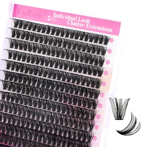 Miniatura 34 de Racimos de pestañas individuales, bandeja mixta, rizado D, extensiones para colocar en casa (40D-0.07 mm-D, 15/32 de pulgada-45/64 de pulgada)
