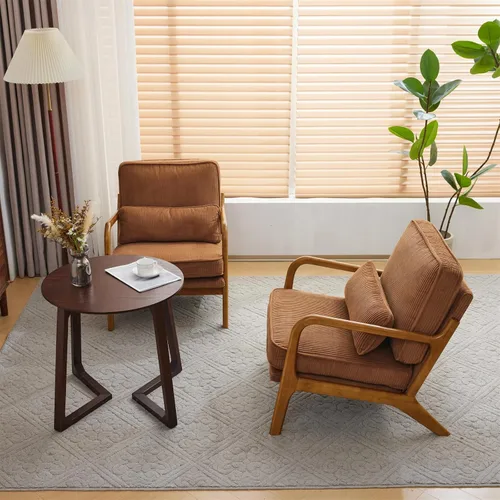Miniatura 19 de VINGLI Juego Mejorado de 2 Sillones de Acento de Pana Premium, Sillón Tapizado con Brazos, Silla de Lectura Cómoda de Madera Maciza con Almohada