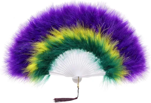 Miniatura 23 de BABEYOND Abanico de plumas de marabú estilo vintage de los años 20, abanico plegable de mano, para disfraz, baile, espectáculo, fiesta de té, Negro