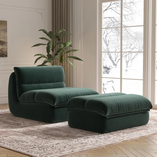 Miniatura 9 de YVDNHP Puf con otomana, acogedora y cómoda, de tela de pana ultra suave, silla de lectura con otomana para sala de estar, apartamento de dormitorio