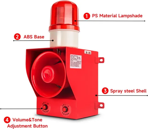 Miniatura 6 de Y DIANS Sirena de alarma temporizada al aire libre 130dB cuerno 45W emergencia impermeable seguridad industrial sirena luz con temporizador