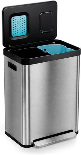 Home Zone Living - Bote de basura de cocina de 19 galones con compartimentos duales para reciclaje, control de olor CleanAura, acero inoxidable,