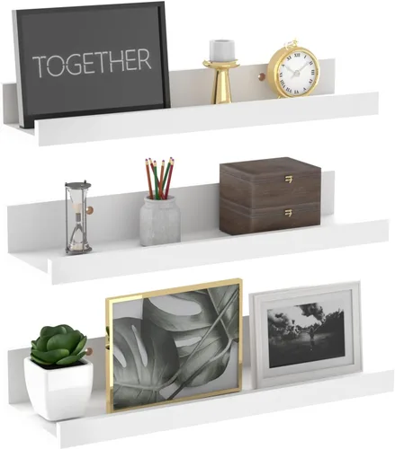 Miniatura 22 de Giftgarden Estantes flotantes de 16 pulgadas montados en la pared, estante de madera de grano de madera beige blanco cremoso para baño, dormitorio