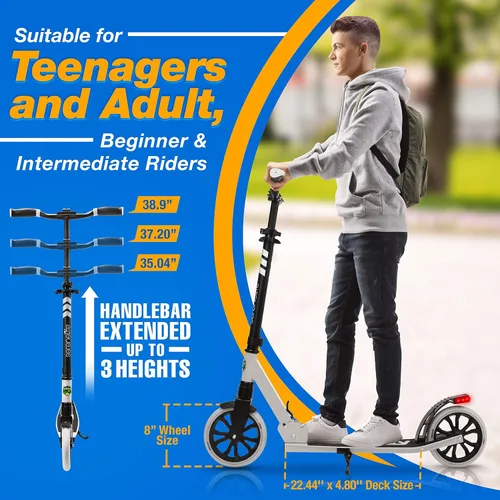 Miniatura 4 de SereneLife Patinete de dos ruedas para adolescentes, patinete de deslizamiento suave para adultos con altura ajustable para mayores de 8 años, Blanco