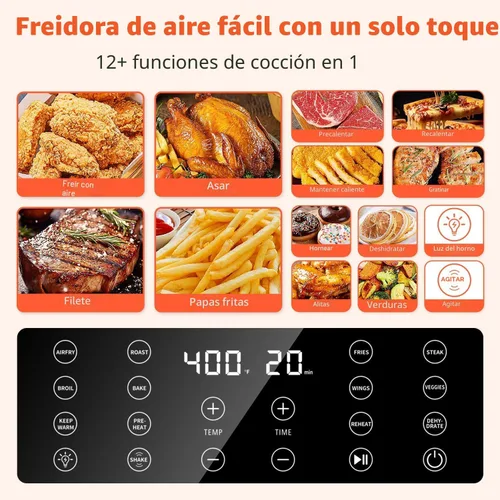 Beelicious - Máquina freidora de aire digital 12 en 1 con ventana, apta para lavavajillas, 5.8 cuartos de galón, más de 40 recetas, tecnología de