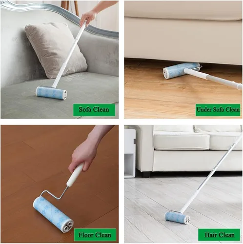 Miniatura 2 de UNIKON Rodillo adhesivo para pelusas 802, rodillo de pelo para mascotas, mango largo con mango extensible de 4 pies, rodillo de 30 hojas
