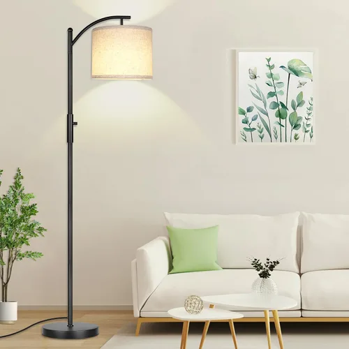 ROTTOGOON Lámpara de pie regulable, lámparas de pie de arco para sala de estar, lámpara de pie moderna de atenuación continua con pantalla de lino,