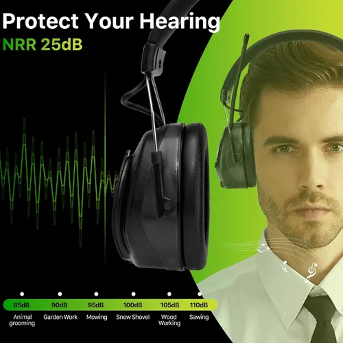 Miniatura 4 de Cascos protectores de oídos PROTEAR con radio AM/FM, auriculares con reducción de ruido de 25dB, orejeras de seguridad con pantalla digital