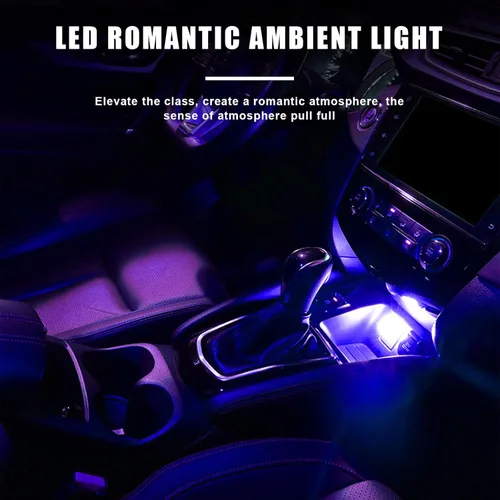 Miniatura 5 de 4 luces LED USB para el interior del automóvil, con interfaz automotriz USB enchufable, lámparas nocturnas de carga, mini luz LED