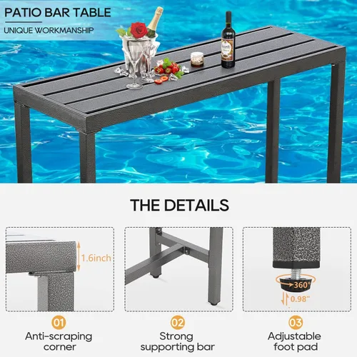 Miniatura 8 de Sillas y mesa de bar al aire libre, juego de bar de metal para patio con taburetes y cojines para patio trasero, porche, bistró, balcón