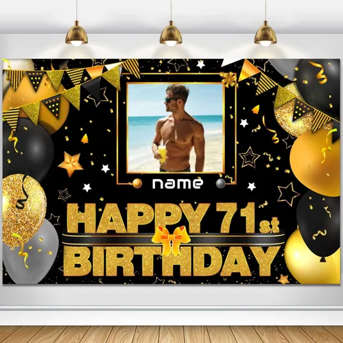 Miniatura 94 de Cartel decorativo personalizado de feliz cumpleaños número 100 - Personalización disponible - Negro y dorado - Tamaño grande - Admite fotos