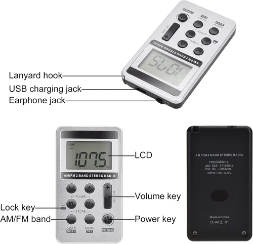 Miniatura 4 de Radio portátil AM FM, Vnaovd Digital Tuning Radio de bolsillo personal con la mejor recepción, batería recargable, auriculares estéreo, pantalla