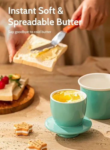 Miniatura 4 de Sweese Plato de mantequilla francés con tapa - Recipiente para mantequilla para mostrador con línea de agua para mantequilla untable - No más