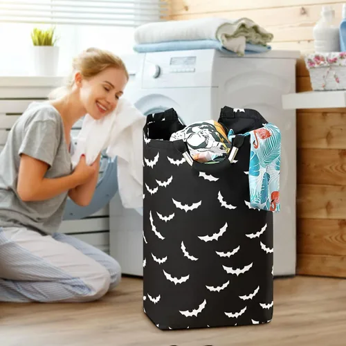 Miniatura 4 de Cesta de lavandería de 50 L para Halloween, diseño gótico, plegable, con asas acolchadas, impermeable, duradera, cesta de almacenamiento