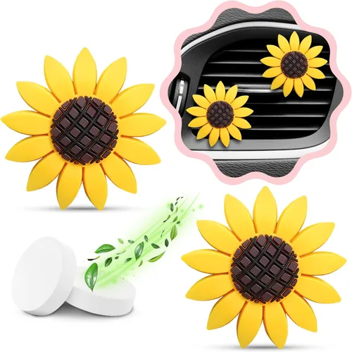 Miniatura 13 de 6 piezas de decoración de automóvil con flores de margarita, clip de ventilación de aire con flores, clip de salida de aire acondicionado, clip