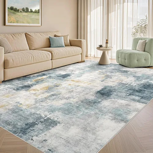 Miniatura 22 de Tortania Alfombra redonda lavable de 5 pies para sala de estar: Alfombra moderna abstracta neutra grande suave y delgada – Alfombra antideslizante