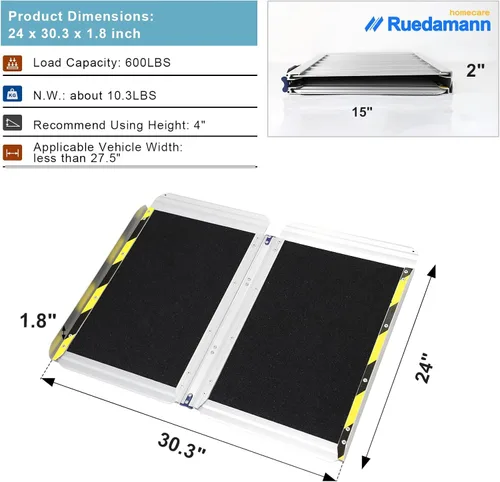 Miniatura 5 de Ruedamann Rampa para silla de ruedas de 2 pies, rampa portátil para silla de ruedas para la entrada del hogar, diseño más ancho, rampas plegables