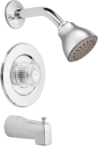 Moen T471EP - T471EP - Bañera cromada Chateau y moldura de ducha de rendimiento ecológico con cabezal de ducha, pomo de ducha y boquilla de bañera,