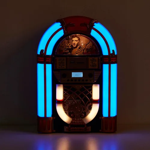 Miniatura 4 de Arkrocket Athena - Mini Jukebox/reproductor de CD de mesa, altavoz Bluetooth, radio/reproductor de tarjetas USB y SD con sistema de iluminación LED