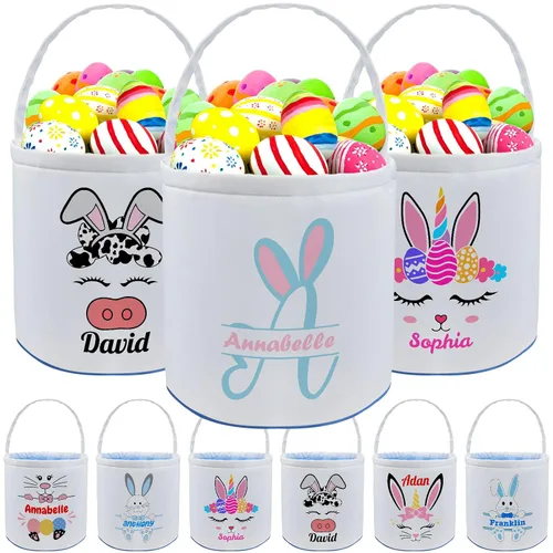 Miniatura 24 de kioskbanks Cesta de Pascua personalizada con nombre para niños, lona personalizada, cubo de Pascua, regalo para niños y niñas Estilo2-azul