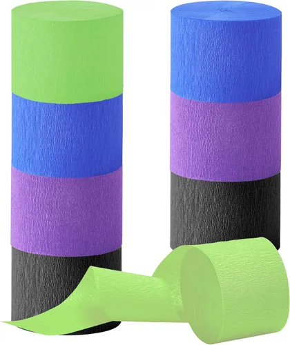 Miniatura 6 de Kit de serpentinas de papel crepé, 8 rollos de 656 pies, negro, morado, azul, verde, a granel para decoración de videojuegos, fiestas, cabina