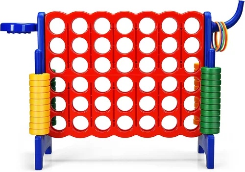 Miniatura 8 de COSTWAY Juego gigante gigante de 4 a puntuación para niños y adultos, juego de 2.5 pies para interiores y exteriores con aro de baloncesto, juego