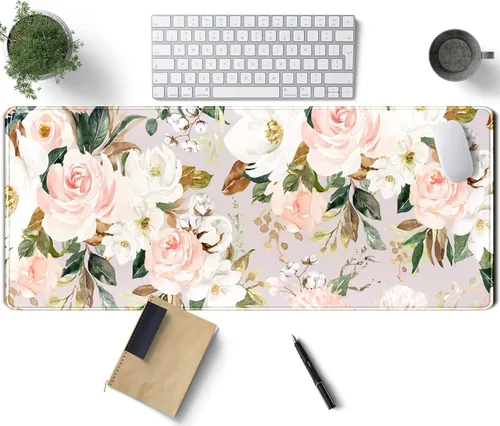 Miniatura 15 de Alfombrilla de escritorio verde para videojuegos, alfombrilla de mouse de escritorio, morado, azul, rosa, floral, grande, XL, grande, para teclado