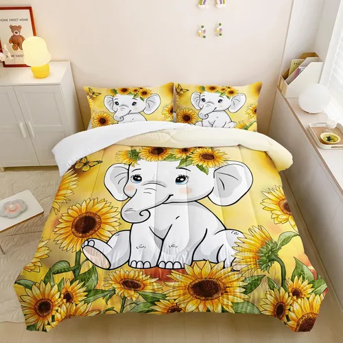 Miniatura 20 de QOOMO Juego de edredón de 3 piezas con diseño de mariposa de dibujos animados, tamaño individual, bonito juego de ropa de cama con lazo