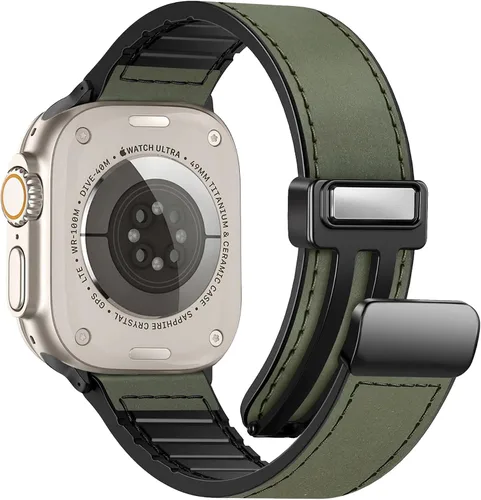 Miniatura 28 de Correas de cuero magnéticas compatibles con Apple Watch 42mm (Serie 10/11) 41mm 40mm 38mm para hombres y mujeres, cuero genuino con hebilla