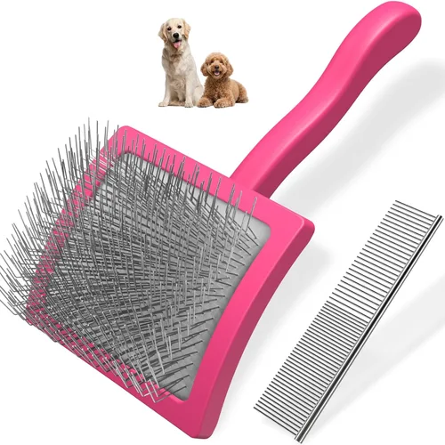 2 cepillos deslizantes para perros y peines de mascotas, cepillo profesional de aseo para perros (Goldendoodles, caniches, labradoodles) con Rosa