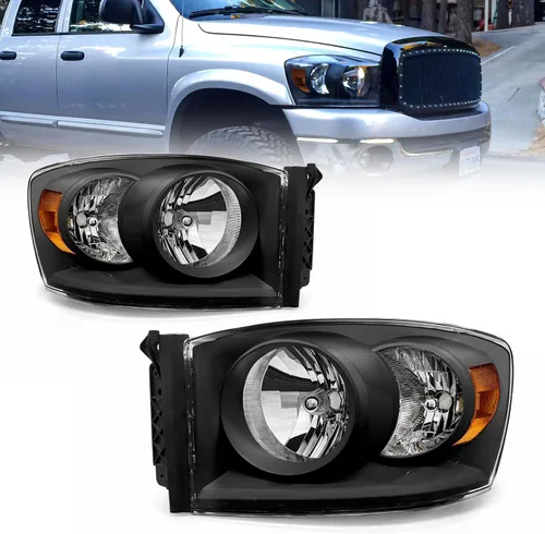 Miniatura 14 de Repuesto de conjunto de faros AS para Dodge Ram 1500 2002-2005/Ram 2500 3500 2003-2005 con carcasa negra, reflector ámbar, lentes transparentes