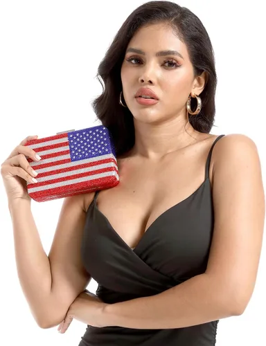 Miniatura 8 de Boutique De FGG The American National Flag Crystal Clutch Purse for Women Evening Bags Party Chain Shoulder Handbags,Mini