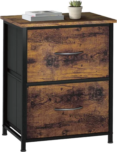 Miniatura 7 de LubanNese Mesita de noche con 2 cajones de tela, mesita de noche pequeña para habitación de los niños, mesa auxiliar con parte superior de madera