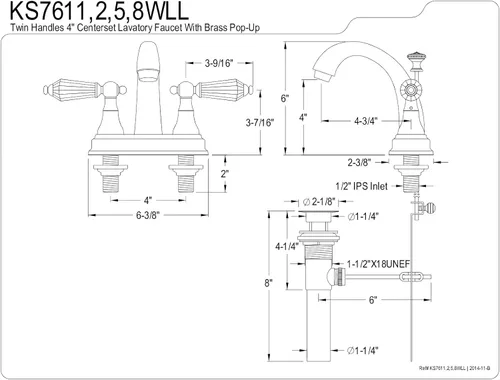 Miniatura 5 de Kingston Brass KS7611WLL Grifo de baño central de 4 pulgadas, cromo pulido