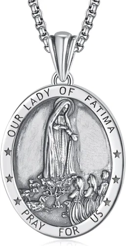 ADMETUS Collar de plata de ley 925 con diseño de santo patrón, collar de amuleto, joyería de cruz para hombre con cadena Rolo de 0.098 in, 22