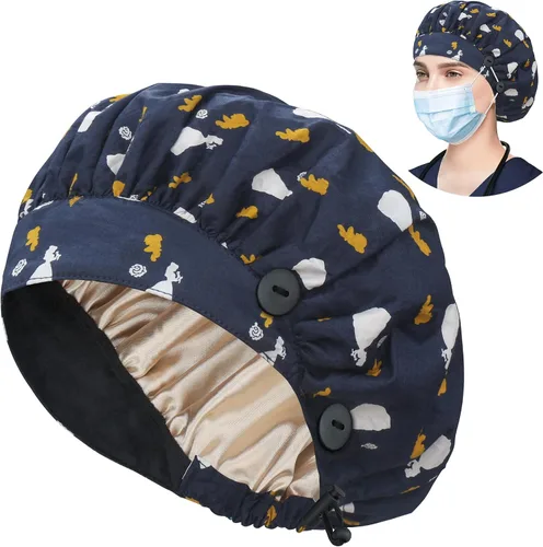ABAMERICA Gorras Bouffant con botón y banda para el sudor, sombreros de trabajo ajustables para mujeres y hombres, talla única