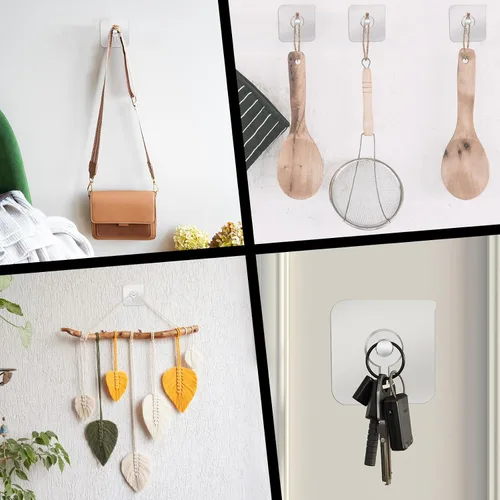 Miniatura 6 de Mabor Ganchos adhesivos sin taladro, 6 piezas de colgadores de fotos de plástico sin uñas, colgadores de pared sin clavos, colgador de foamboard