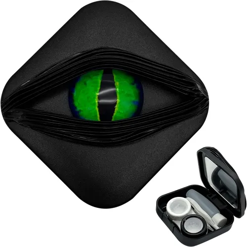Miniatura 13 de Paquete de 2 fundas para lentes de contacto de Halloween (solo funda, sin contactos), color negro gótico, moderno y a prueba de fugas