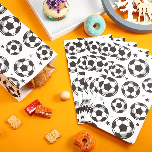 Miniatura 4 de Blulu Paquete de 30 bolsas de papel para fiesta de fútbol, bolsas de golosinas para golosinas, regalo para fiestas temáticas de fútbol Blanco