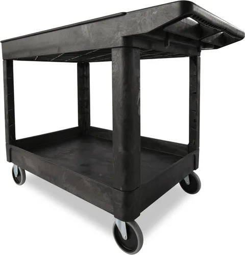 Miniatura 6 de Carrito de utilería Rubbermaid Commercial Products FG452089BLA resistente, 2 estantes con ruedas, mediano, color negro