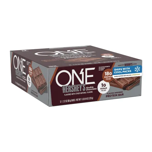 Barras de proteína ONE, NUEVO Doble Chocolate Hershey, libres de gluten con 18g de proteína y 3g de azúcar, artículos básicos de despensa 2.12 oz