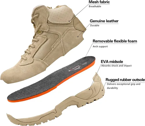 Miniatura 4 de NORTIV 8 Mens Military Tactical Work Boots Side Zip Outdoor Hiking Leather Motorcycle Combat Boots