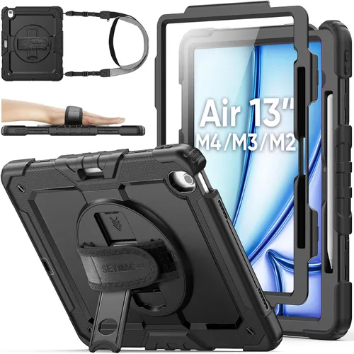 Miniatura 22 de SEYMAC stock Funda protectora para iPad Air de 11 pulgadas M3 2025/M2 2024 (Air 7ª/6ª generación), funda resistente con protector de pantalla