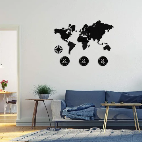 Miniatura 4 de The Geeky Days Reloj de pared grande con mapa del mundo, zona horaria personalizada, funciona con pilas, silencioso, sin tictac, decoración de pared