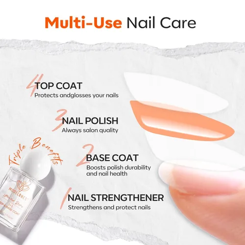 Miniatura 2 de modelones Esmalte de uñas, capa base 3 en uno, 0.5 onzas líquidas, fortalecedor de uñas transparente, secado rápido, larga duración, brillo