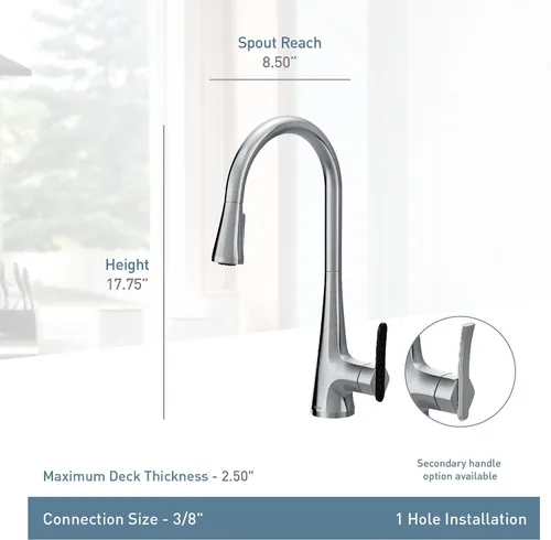 Miniatura 10 de Moen Sinema S7235BL - Grifo de cocina desplegable negro mate con refuerzo de potencia y reflejo, grifo de cocina moderno de arco alto, fácil