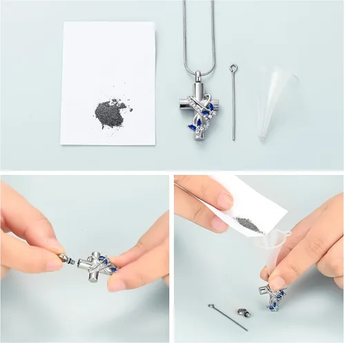 Miniatura 50 de Imrsanl Collar de urna de cruz de mariposa para cenizas, hombres y mujeres, joyería de cremación, colgante de cenizas para cenizas conmemorativas