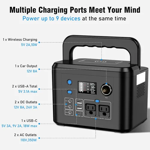 Miniatura 2 de powkey Estación de energía portátil de 350 W, batería de litio de reserva de 260 Wh/70,000 mAh, banco de energía de onda sinusoidal pura de 110 V